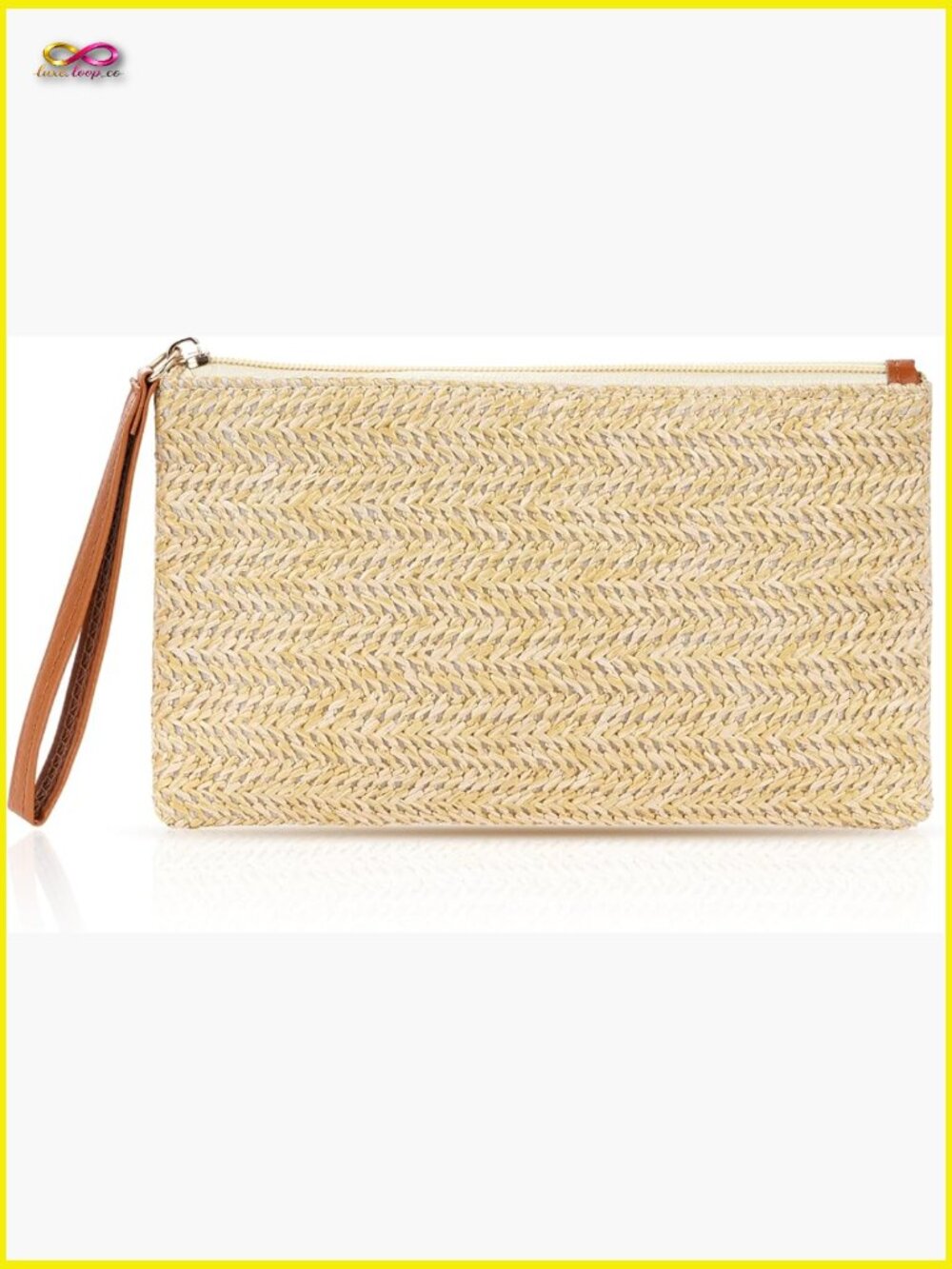 Small Straw Clutch Purse Woven Wristlet Wallet Beach Vacation Zipper Closure